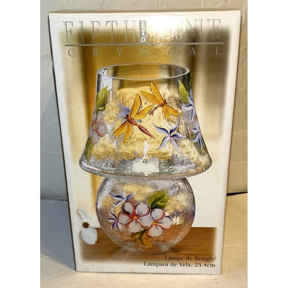 Fifth Avenue LTDβ Crystal Candle Lamp Dragonfly 10" Crackle Glass Hand Painted